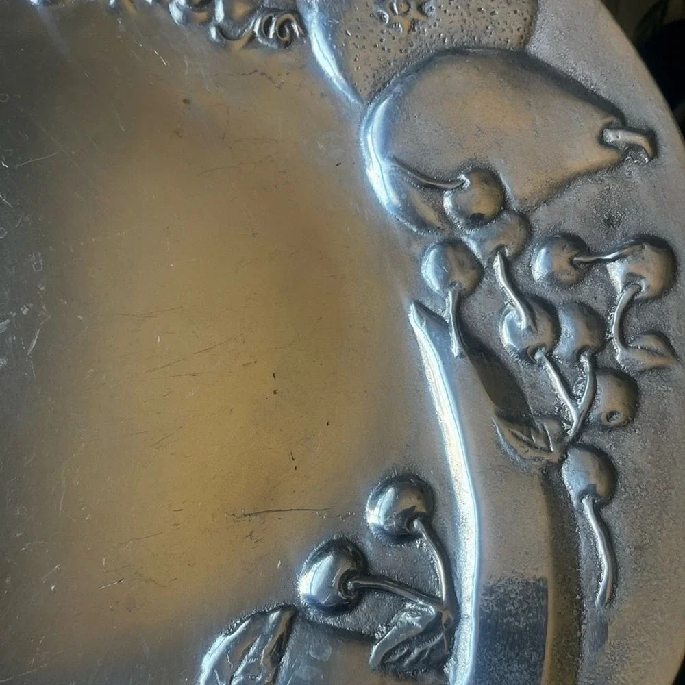 Vintage Wilton Armetale Large Oval Serving Platter Tray Dish w/ Fruit Design 20